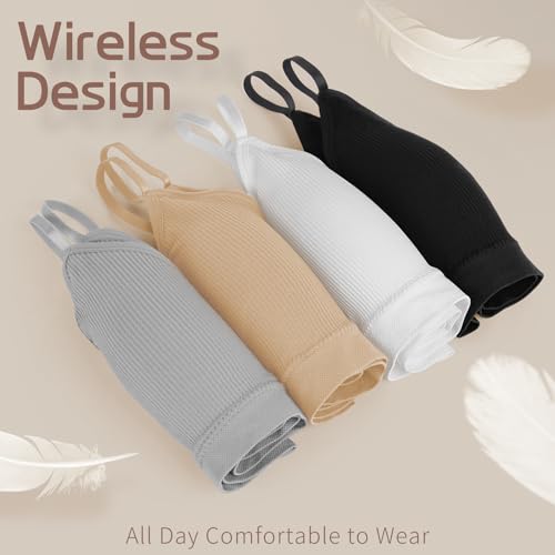 KCDDUMK 4 Pack Cami Bralettes for Women, Spaghetti Strap Sleep Bras - color: Black, White,nude, Grey, size: Small
