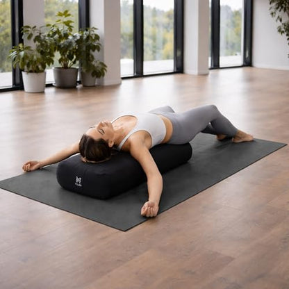Yoga Meditation Cushion, 25" x 12" Rectangular Bolster with Organic Cotton Cover - color: Black