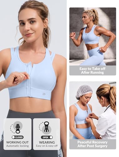 Yvette Front Closure Double Straps Sports Bra Running - color: Blue, size: (XX-Large) D/DDD