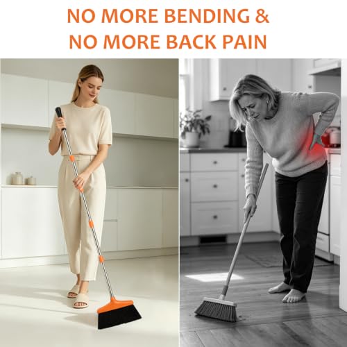 Broom and Dustpan Set,54.72" Long Handle,Standing Dustpan,1-Pack - color: Orange