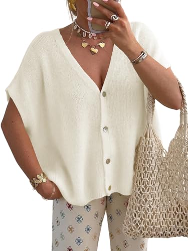 Saodimallsu Womens Fall Short Sleeve Cardigans Sweater Oversized Tops - color: White, size: X-Large