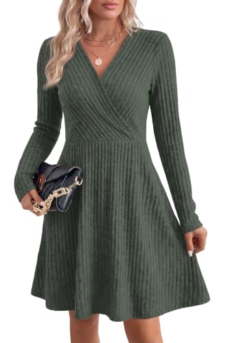 WIH0LL Womens Fall Dresses 2026 Long Sleeve Wrap Sweater Dress with Pockets - color: Green, size: X-Large