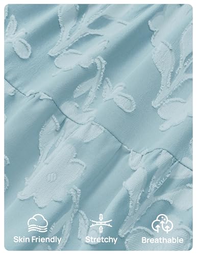 ZESICA Women's Summer Floral Boho Smocked Flowy Maxi Dress - color: Blue, size: Large