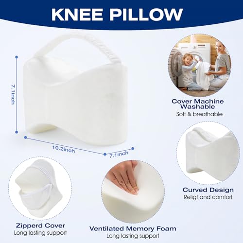 Knee Leg Pillow for Side Sleepers Leg Pillow for Side Sleeping with Strap-100% Memory Foam Wedge Contour Spacer Cushion for Back,Hip Knee Pregnancy Sciatica Pain Relief Free Sleep Mask Ear Plugs White - color: White