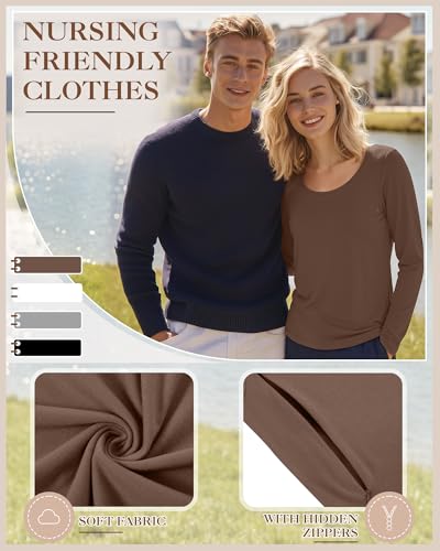 Oakgarden 4 Pack Women Cotton Nursing Tops for Breastfeeding - color: Brown, White, Gray, Black, size: Small