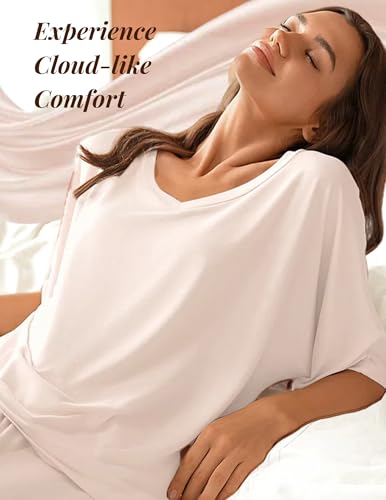 Ekouaer Lounge Sets for Women Comfy Pajamas Set 2 Piece Outfits - color: Beige, size: Large