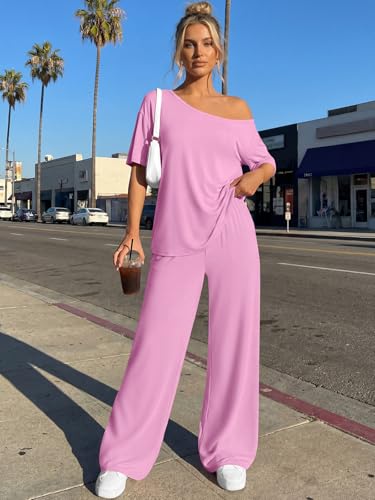 Trendy Queen Womens 2 Piece Lounge Sets Matching Comfy Outfits Clothing - color: Pink, size: Small