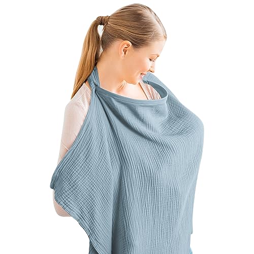 Konssy Muslin Nursing Cover Up for Breastfeeding with Rigid Hoop - color: Blue