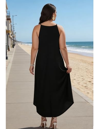 POGTMM Womens Plus Size Dress Boho Sleeveless Maxi Long Halter Sundress - color: Black, size: 4X-Large