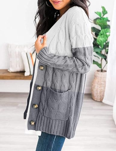 ZESICA Long Sleeve Button Down Open Front Cable Knit Cardigan Sweaters - color: Middlegrey, size: Large