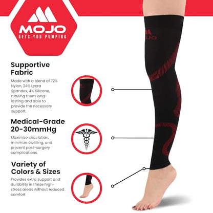 MOJO 3 Pairs Unisex Compression Thigh-High Sleeves, 20-30mmHg - color: Black/Red, size: Small