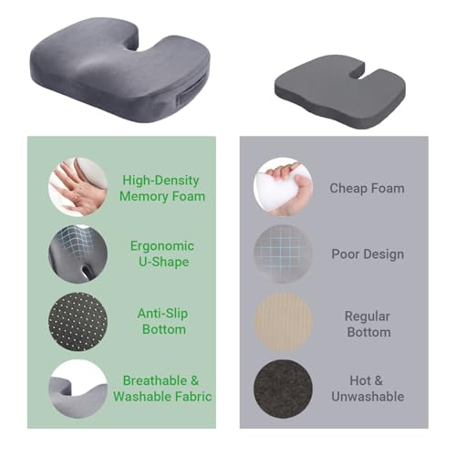 Office Chair Cushion, Memory Foam Seat Cushion for Tailbone Pain, Grey - color: Grey