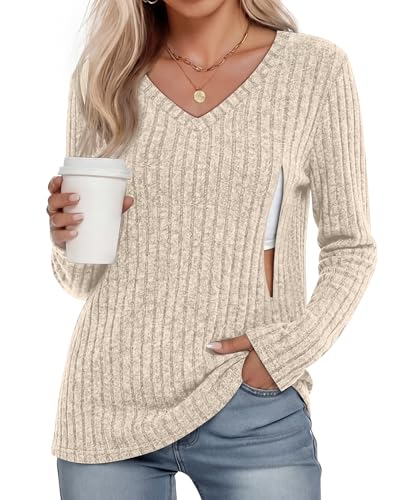 Women's Maternity Nursing Tops Mama Clothes - color: Apricot, size: Large