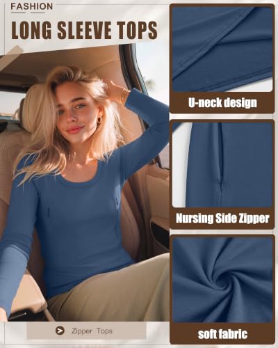 3 Pack Women's Long Sleeve Nursing Tops - color: Haze Blue, Pink, Light Green, size: Small