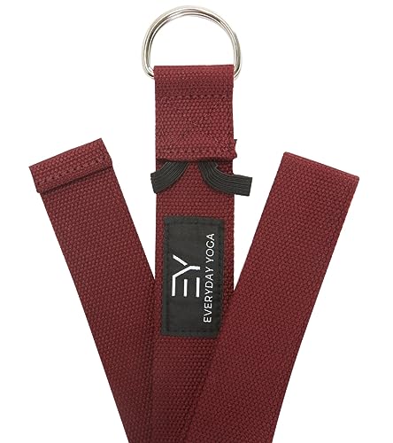 Everyday Yoga Strap with Metal D-Ring Athletic Stretching, 6ft/8ft/10ft - color: Merlot, size: 6 Foot