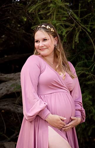 Long Sleeve Maternity Dress for Photoshoot Plus Size - color: Light Purple, size: Medium