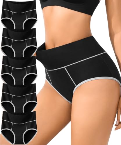 Tummy Control Underwear Womens High Waisted Tagless Postpartum Panties Soft Full Coverage Boyshorts Briefs 5 Pack - color: Black-5pack, size: Medium