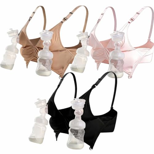 iloveSIA Nursing Bras for Mom Breastfeeding, Seamless Supportive Sleep Bra for Maternity Postpartum S-2XL 3Pack - color: Black+nude+pink, size: Large