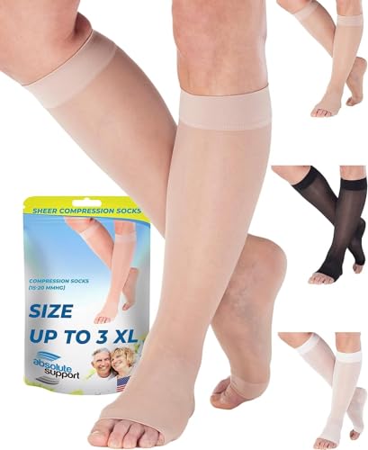 ABSOLUTE SUPPORT Women Knee High Compression Socks 15-20mmHg, Nude, 2XL - color: Nude, size: 2X-Large