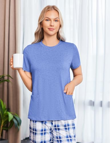 Deyeek Post Surgery Shirts for Women Tear Away Snap Open Back Hospital Tops - color: Blue, size: Large