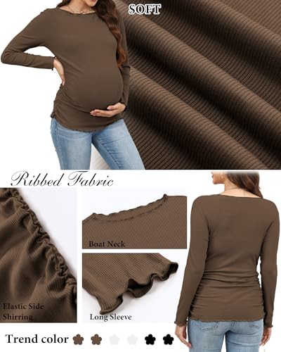 3 Pack Women's Maternity Cotton Shirts Long Sleeve - color: Coffee, White, Black, size: Large