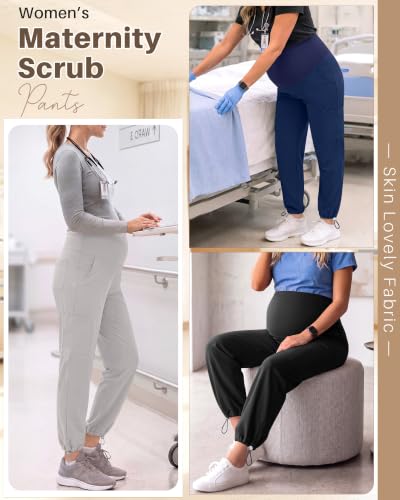 Locoowai 3 Pack Women's Maternity Jogger Scrub Pants with Pocket - color: Black, Light Gray, Navy Blue, size: Small