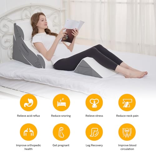 Wedge Pillow Set for After Surgery – 5PCS Orthopedic Bed Wedge Pillow Set for Sleeping, Body, Back and Leg Pain Relief - color: Grey