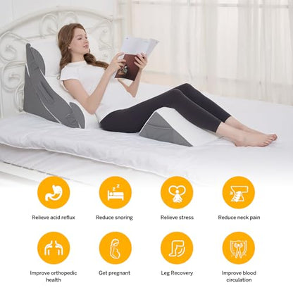 Wedge Pillow Set for After Surgery – 5PCS Orthopedic Bed Wedge Pillow Set for Sleeping, Body, Back and Leg Pain Relief - color: Grey