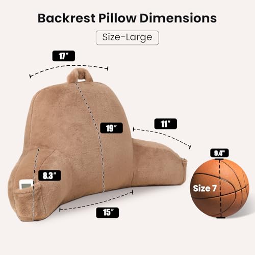 Large Plush Backrest Pillow for Sitting in Bed,Faux Fur,Khaki - color: Khaki, size: Large(19")