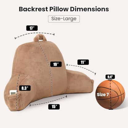 Large Plush Backrest Pillow for Sitting in Bed,Faux Fur,Khaki - color: Khaki, size: Large(19")