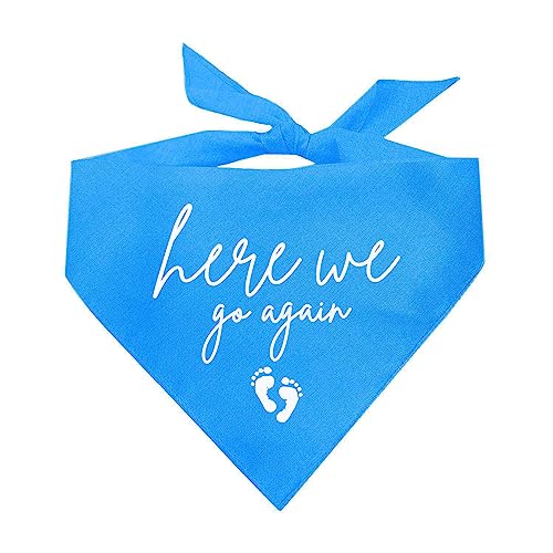Here We Go Again! Dog Bandana | 100% Cotton Adjustable Triangle | Made in USA | New Baby | Pregnancy Announcement Photoshoot Prop | Gender Reveal | Turquoise X-Small (581) - color: Turquoise, size: X-Small