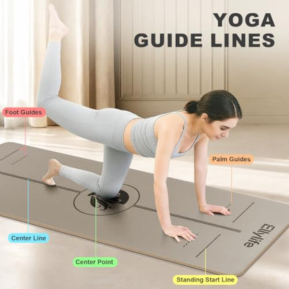 Yoga Mat - Non Slip Natural Rubber Yoga Mat, Alignment Lines, Ultimate Grip - color: Beige Pro