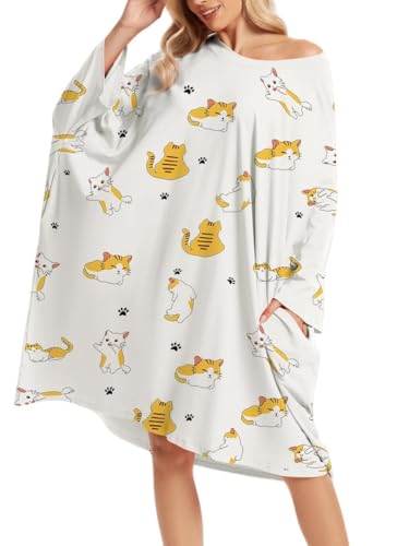 CRIPOM Plus Size Moo Moos for Women Oversized Sleep Shirts with Pockets - color: Beige