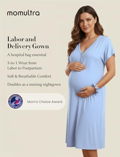 PATPAT Maternity Labor and Delivery Gown, Womens Hospital Gown with Pockets - color: Light Blue, size: Medium (Fit S/M)