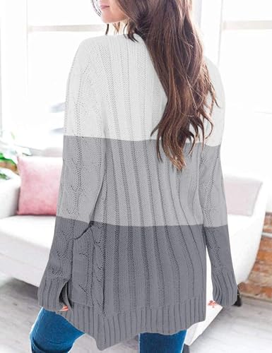 ZESICA Long Sleeve Button Down Open Front Cable Knit Cardigan Sweaters - color: Middlegrey, size: Large
