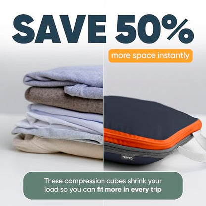 TRIPPED Travel Gear Large Compression Packing Cubes 7-Piece Set for Travel - color: Grey/Orange