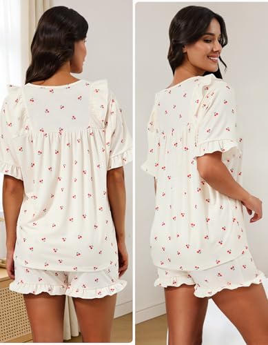 SIMIYA Pajamas for Women Set Ruffle 2 Piece Pj Sets Soft Bridal Sleepwear - color: Apricot, size: Small