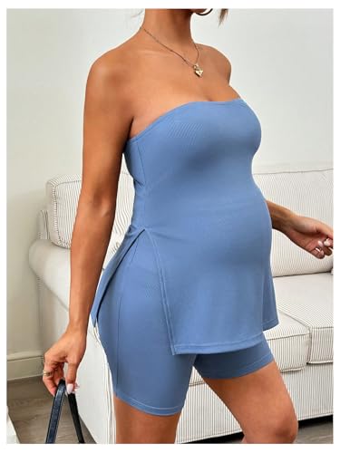 Milumia Women's Maternity 2 Piece Outfit Strapless Tube Top Shorts Sets - size: Large