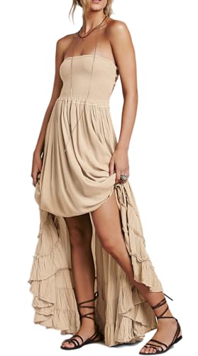 R.Vivimos Womens Summer Boho Sexy Backless Long Dresses - color: Apricot, size: Medium