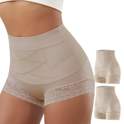 Women Shapewear Tummy Control Underwear High Waisted Girdle Body Shaper Postpartum Stretch Full Coverage - color: Nude Two-piece Set, size: Large