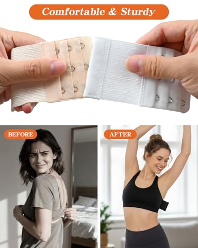 16 PCS Bra Extenders 2 Hook / 3 Hook / 4 Hook / 5 Hook, Bra Hooks Replacement, Soft Comfortable Stretchy Bra Extension Strap for Women Lady Plus Size(Black, White, Nude, Beige)