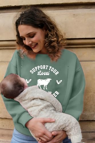UNIQUEONE Nursing Sweatshirt Women Hidden Zip Breastfeeding Shirts - color: Green, size: Medium