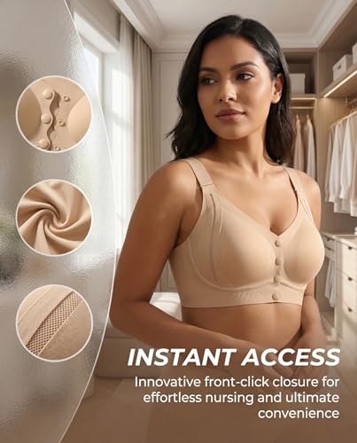 Front Closure Bra for Women Wireless Jelly Gel Seamless Mastectomy - color: Skin, size: Medium