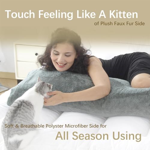 WhatsBedding Memory Foam Body Pillow with Cover, Long Bed Pillow for Adults - color: White Pillow+ Sherpa Beige Pillowcase