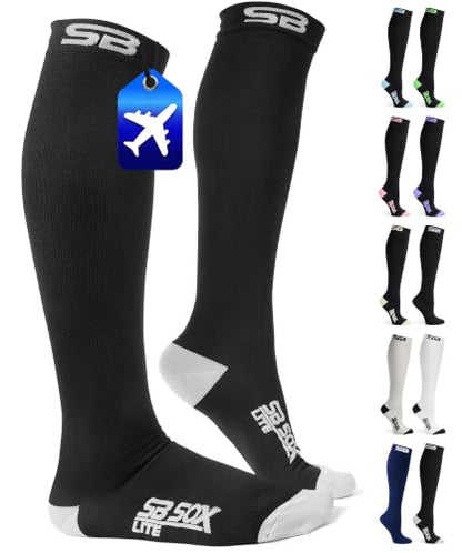 SB SOX Lite Compression Socks for Flying (15–20 mmHg) - color: Black/Gray, size: L/XL
