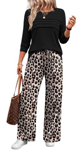 WIHOLL Lounge Sets for Women 2 Piece Fall Outfits 2026 Fashion S-2XL - color: Black Leopard, size: Medium