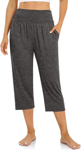 UEU Women's Yoga Capri Pants Loose Soft Drawstring Workout Sweatpants - color: Capris, Grey Heather, size: Medium