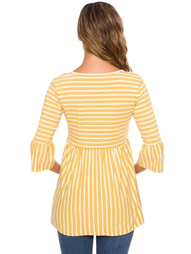Ecavus Women's Maternity Shirt Striped Peplum 3/4 Sleeve Maternity Top - color: 05-yellow White Stripe, size: Medium