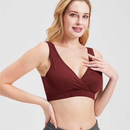 netdraw Women's Bamboo Viscose Nursing Sleep Bra - color: Maroon, size: XX-Large