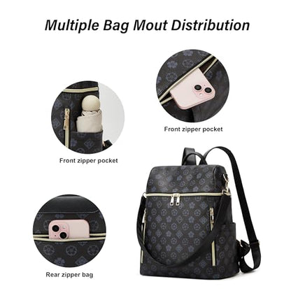 Makes Backpack Purse for Women PU Leather Casual Backpack Daily Travel Bag - color: Black Triple Zip